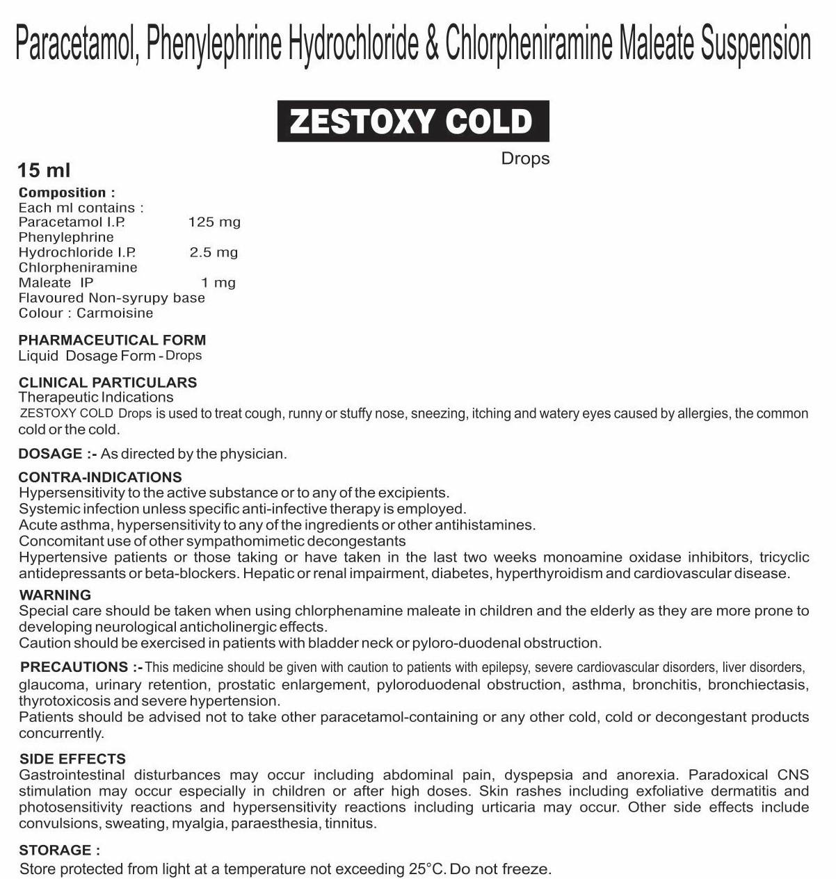 ZESTOXY COLD DROPS 15ML